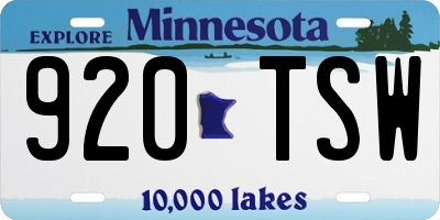 MN license plate 920TSW