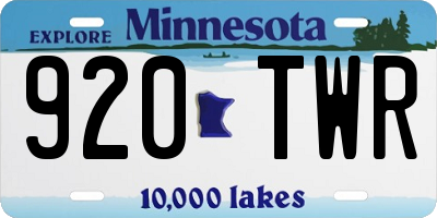 MN license plate 920TWR