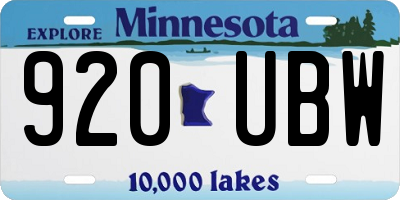 MN license plate 920UBW