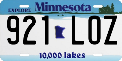 MN license plate 921LOZ