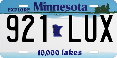 MN license plate 921LUX