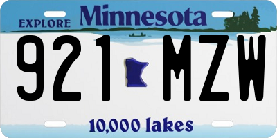 MN license plate 921MZW