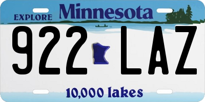 MN license plate 922LAZ