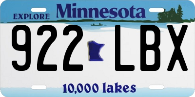 MN license plate 922LBX