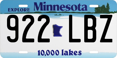 MN license plate 922LBZ