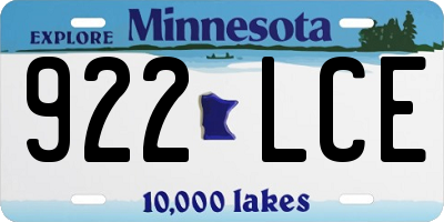 MN license plate 922LCE