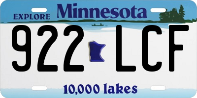 MN license plate 922LCF