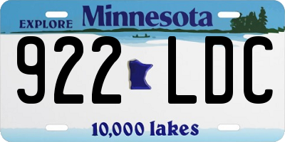 MN license plate 922LDC