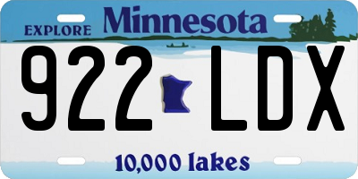 MN license plate 922LDX