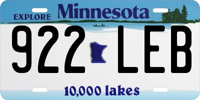 MN license plate 922LEB