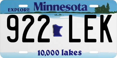MN license plate 922LEK