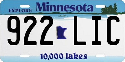 MN license plate 922LIC