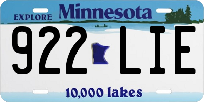 MN license plate 922LIE