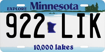 MN license plate 922LIK