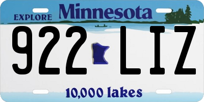 MN license plate 922LIZ