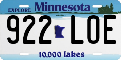MN license plate 922LOE