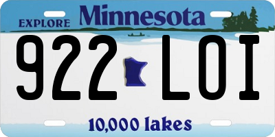 MN license plate 922LOI