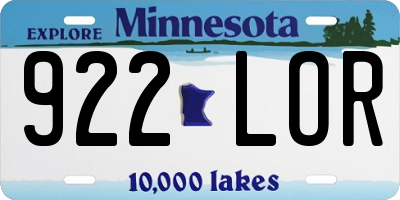 MN license plate 922LOR