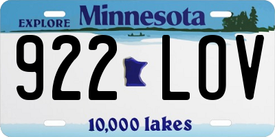 MN license plate 922LOV
