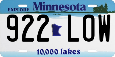 MN license plate 922LOW