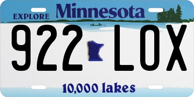 MN license plate 922LOX