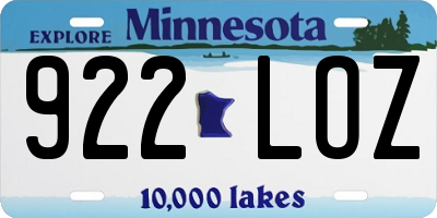 MN license plate 922LOZ
