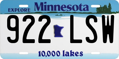 MN license plate 922LSW