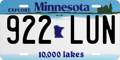 MN license plate 922LUN