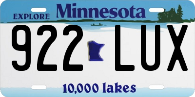 MN license plate 922LUX