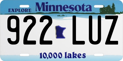 MN license plate 922LUZ