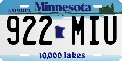 MN license plate 922MIU
