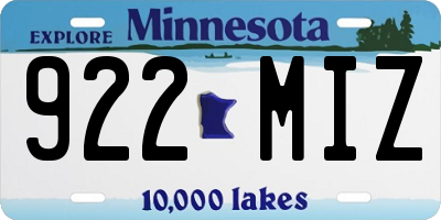 MN license plate 922MIZ