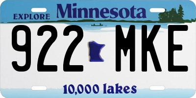 MN license plate 922MKE