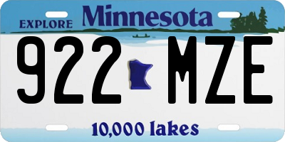 MN license plate 922MZE