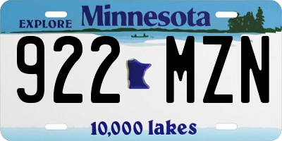 MN license plate 922MZN
