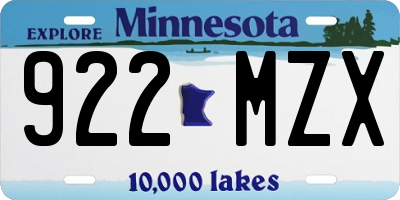 MN license plate 922MZX