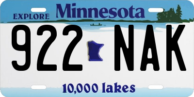 MN license plate 922NAK