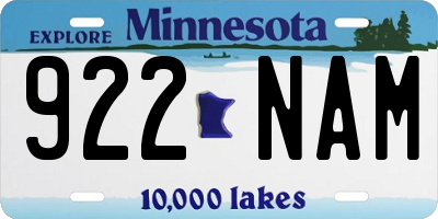 MN license plate 922NAM