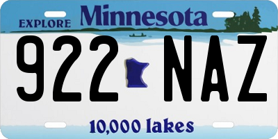 MN license plate 922NAZ