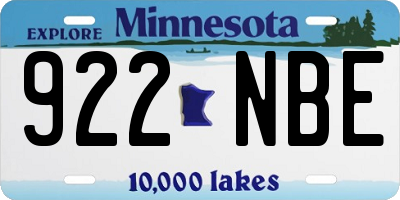 MN license plate 922NBE