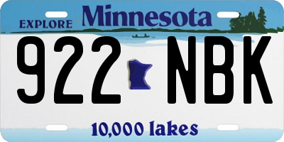 MN license plate 922NBK