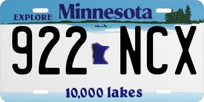 MN license plate 922NCX
