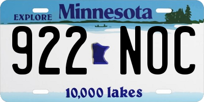 MN license plate 922NOC