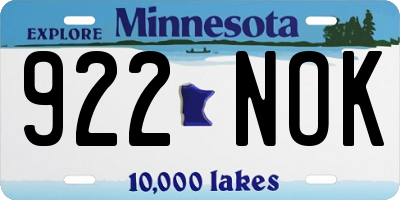 MN license plate 922NOK