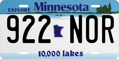 MN license plate 922NOR