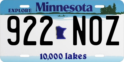 MN license plate 922NOZ