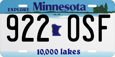 MN license plate 922OSF