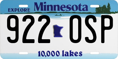 MN license plate 922OSP
