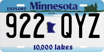 MN license plate 922QYZ