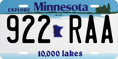 MN license plate 922RAA